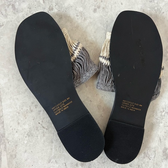 NEW Anthropologie Coconuts By Matisse Slide Sandals Leather Jute Gray White 8 - Picture 4 of 5